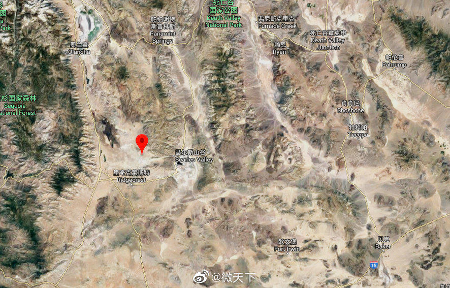 7月5日晚，南加州7.1級(jí)地震 北緯35.76度，西經(jīng)117.60度